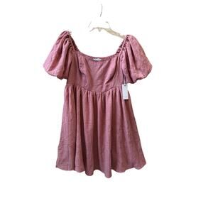 A Collective Story women’s Puff Sleeve pink dress sz medium square neck